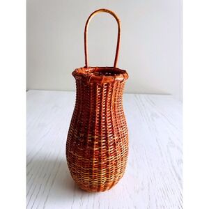 Vintage Dated 1994 Lightship Style Handwoven Nantucket Wall Vase with Handle 13"